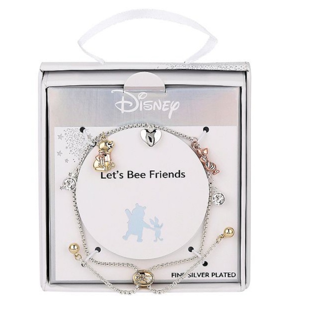 NWT Disney's Winnie the Pooh Fine Silver Plated Cubic Zirconia Charm Bracelet
